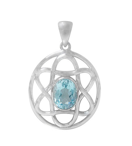 Oval Blue Topaz Pendant, Sterling Silver